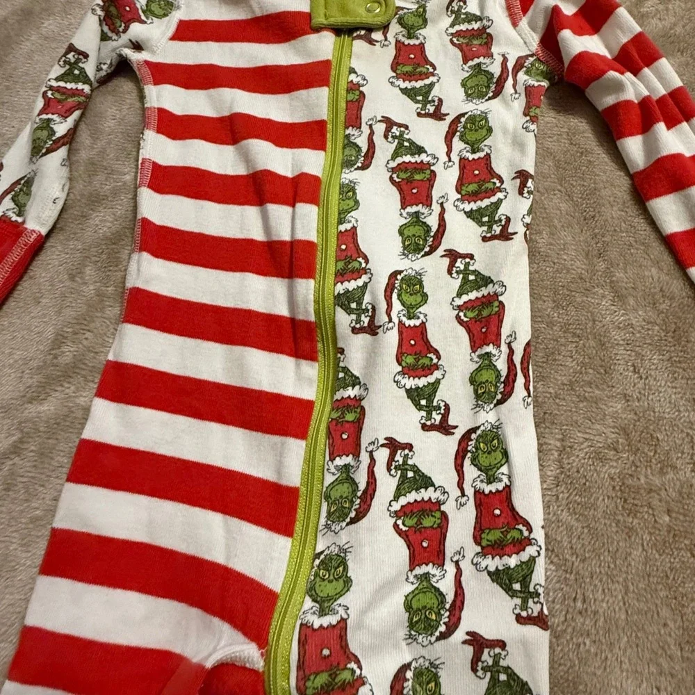 Hanna Andersson Grinch Organic Cotton Pajamas Sleeper 18-24M Red White Striped